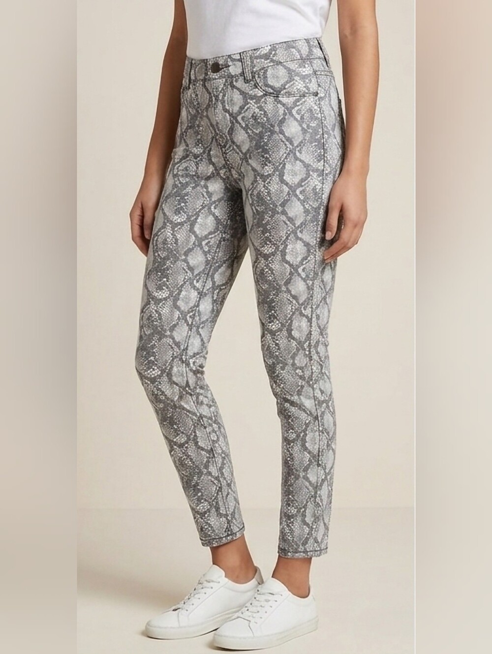 Seven7 TummyLess Gray Snake-Print Cotton Blend High Waist Skinny Jeans 12